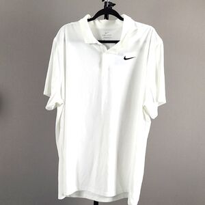Nike Men's Dri-Fit Standard Fit, White Golf Polo Shirt w/Black Logo, Sz XXL, NEW
